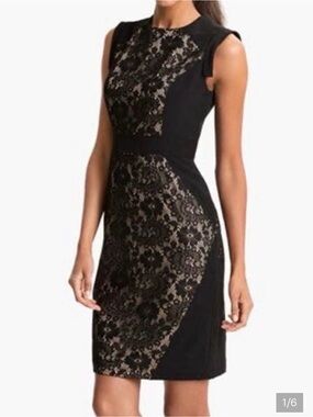 Adrianna Papell Black Lace-Panel Sheath Dress